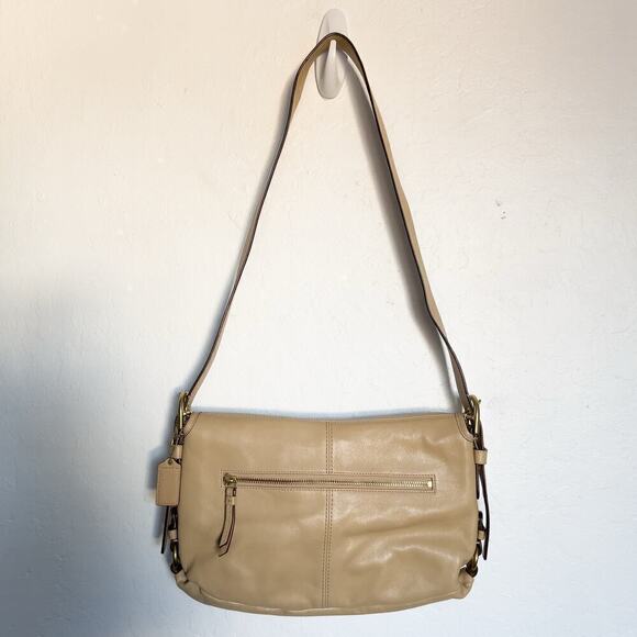 Coach Purse Bag Crossbody Tan Legacy Turnlock  Smooth Leather Flap Satin Lining - Picture 3 of 15